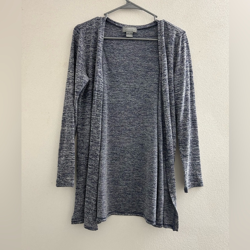 🦋 Women's Navy Blue Open Front Cardigan. Liz Claiborne size Small